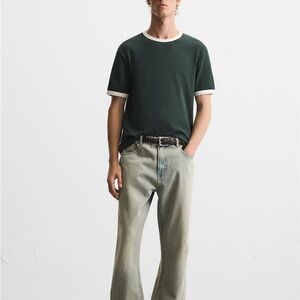 Zara Men’s casual green shirt round neck short sleeve organic sustainable L